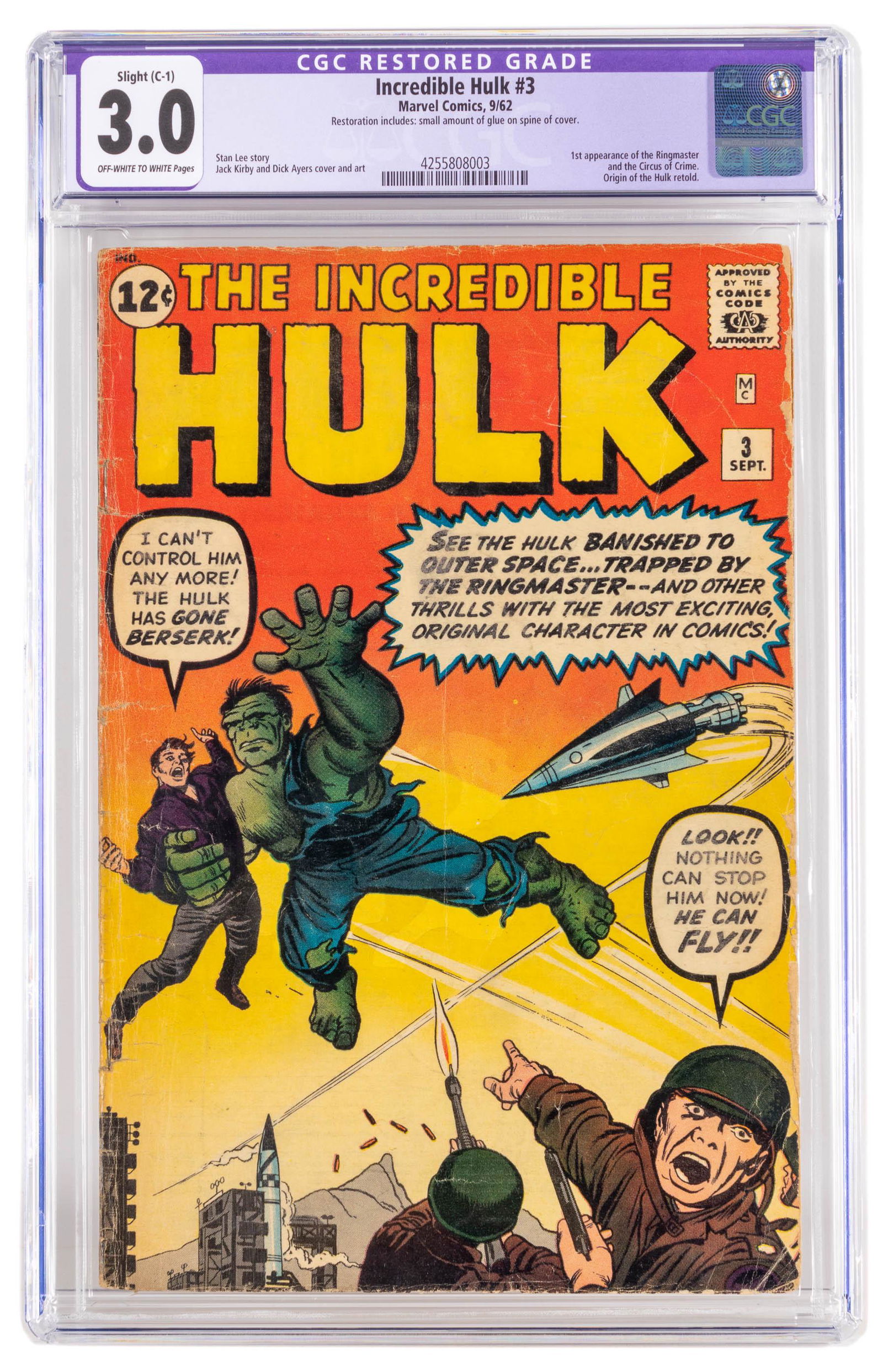 INCREDIBLE HULK #3 * CGC 3.0 Purple Label * Hulk vs RINGMASTER (1 of 2)