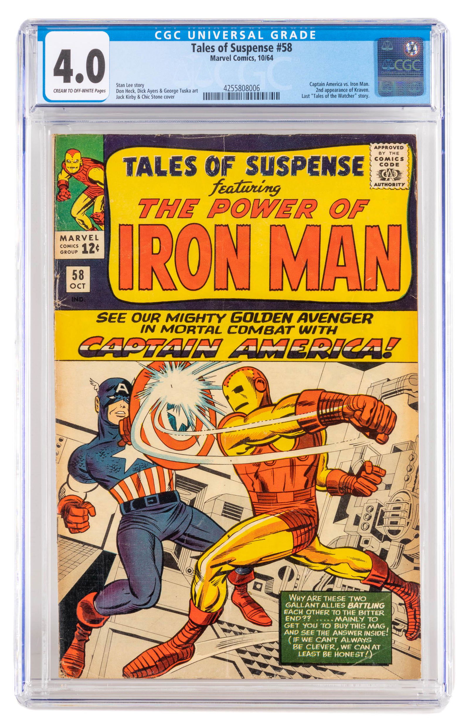 TALES OF SUSPENSE #58 * CGC 4.0 * 1st CAP in TOS; 2nd Kraven (1 of 2)