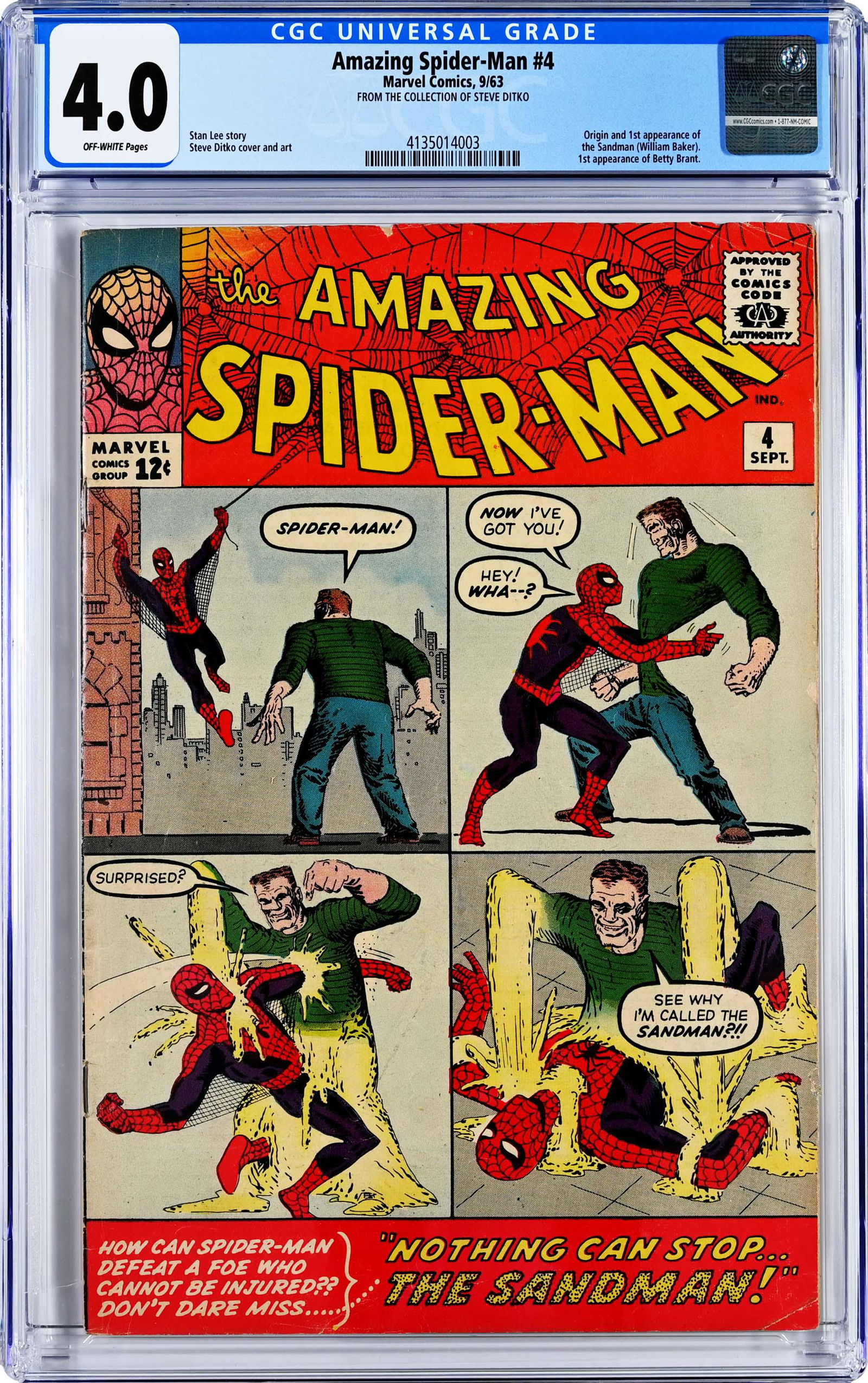 AMAZING SPIDER-MAN #4 * CGC 4.0 * DITKO'S COPY * Sublimated Sex Stuff (1 of 3)