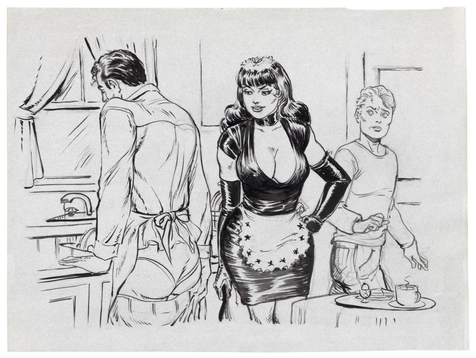 Original Art * ERIC STANTON * Family Maid * Bettie Page Lookalike Destroys Dad's Dignity (1 of 1)