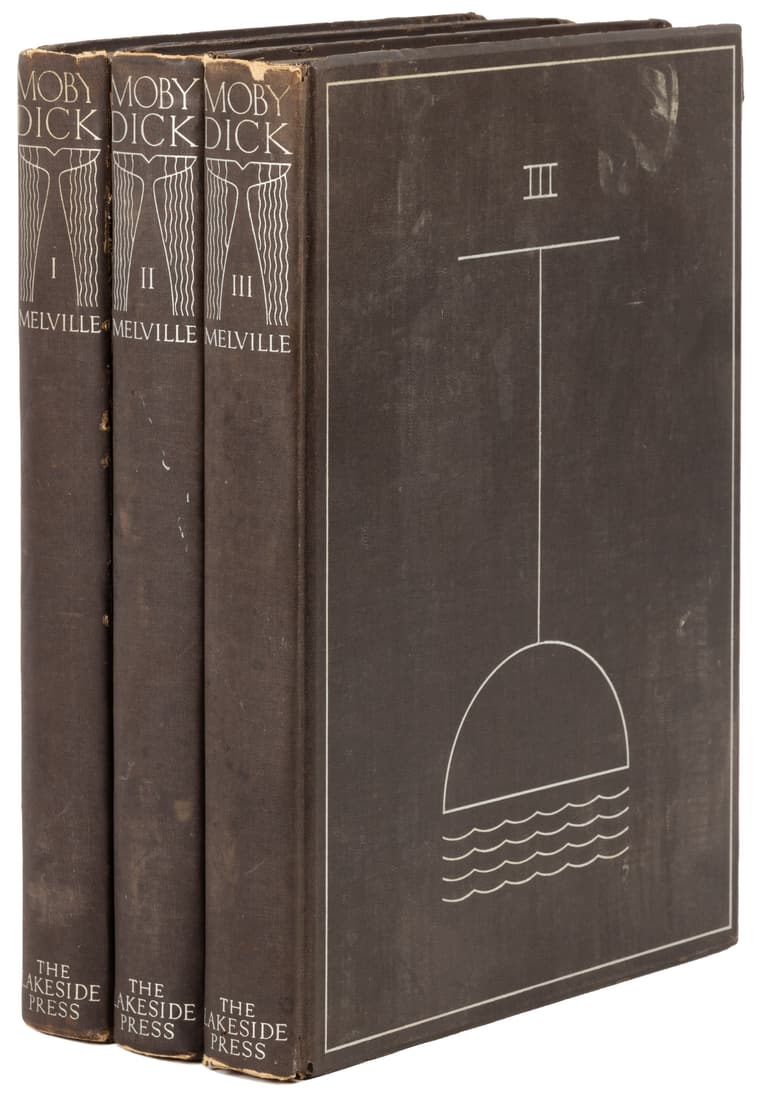 Rockwell Kent's Moby Dick, 3 vols. 1/1000: Heading: (Kent, Rockwell, illustrator) Author: Melville, Herman Title: Moby Dick or the Whale Place Published: Chicago Publisher:The Lakeside Press Date Published: 1930 Description: