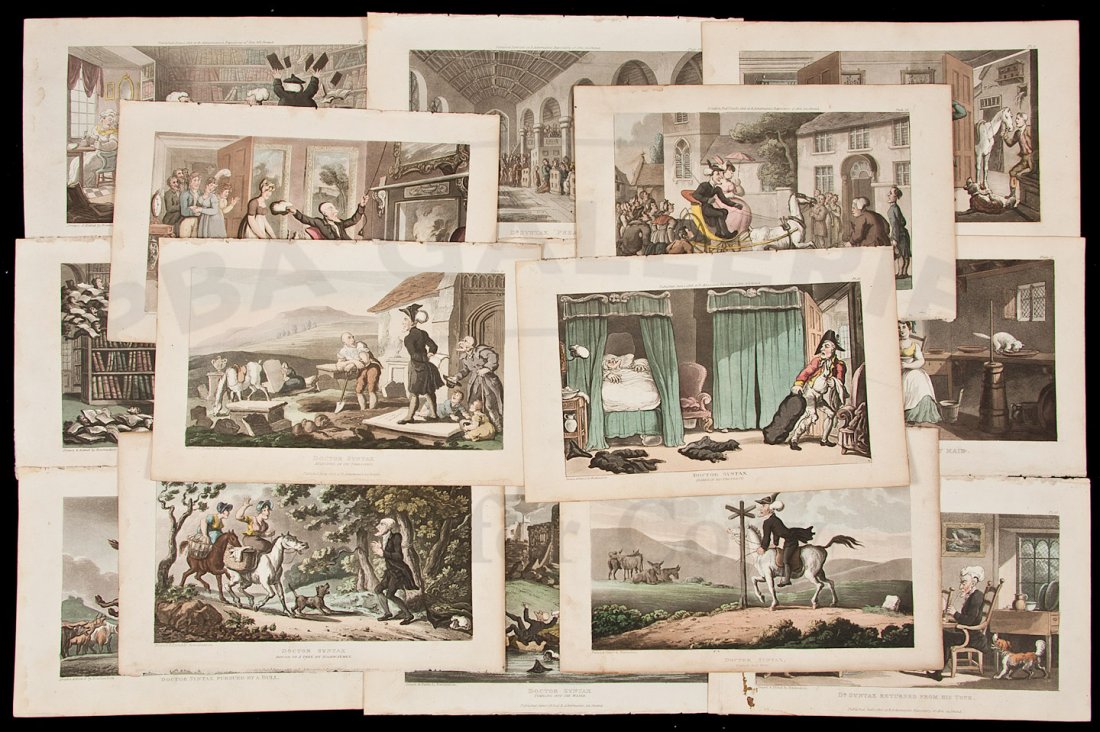 15 plates by Thomas Rowlandson: Title: 15 hand-colored plates from The Tour of Dr. Syntax in Search of the Picturesque Author: Rowlandson, Thomas Description: 15 hand-colored plates, each approximately 6x9½".Removed from the 1819 p