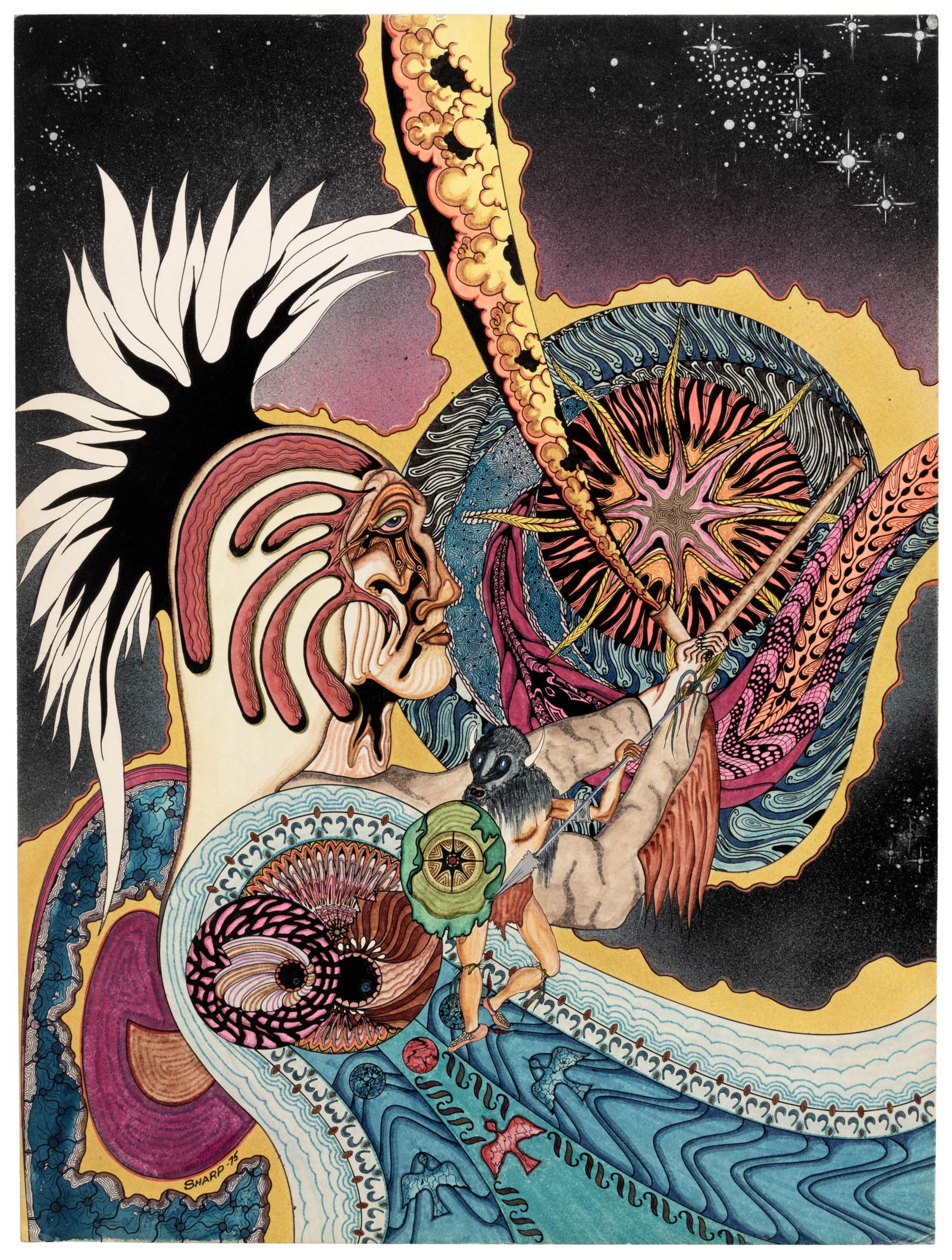 Original painting by Martin Sharp: Heading: (Posters- Rock) Author: Sharp, Martin Title: Original painting by Martin Sharp Place Published: No place Publisher: Date Published: 1975 Description: Original mixed media p