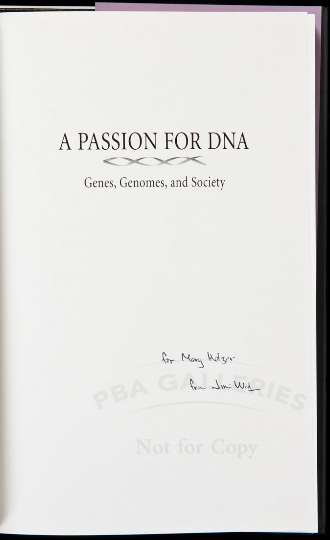 James D. Watson A Passion for DNA signed: Title: A Passion for DNA: Genes, Genomes, and Society Author: Watson, James D. Description: (8vo) black boards lettered in silver, dust jacket. First Edition.Inscribed on the half-title by the co-disc