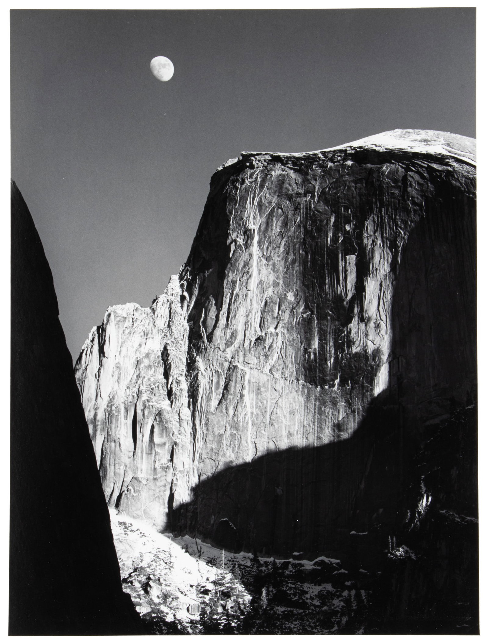 Ansel Adams' Moon and Half Dome, Yosemite, CA, 1960: Heading: Author: Adams, Ansel Title: Moon and Half Dome, Yosemite, CA, 1960 Place Published: Publisher: Date Published: 1960; printed before 1984 Description: Gelatin silver print