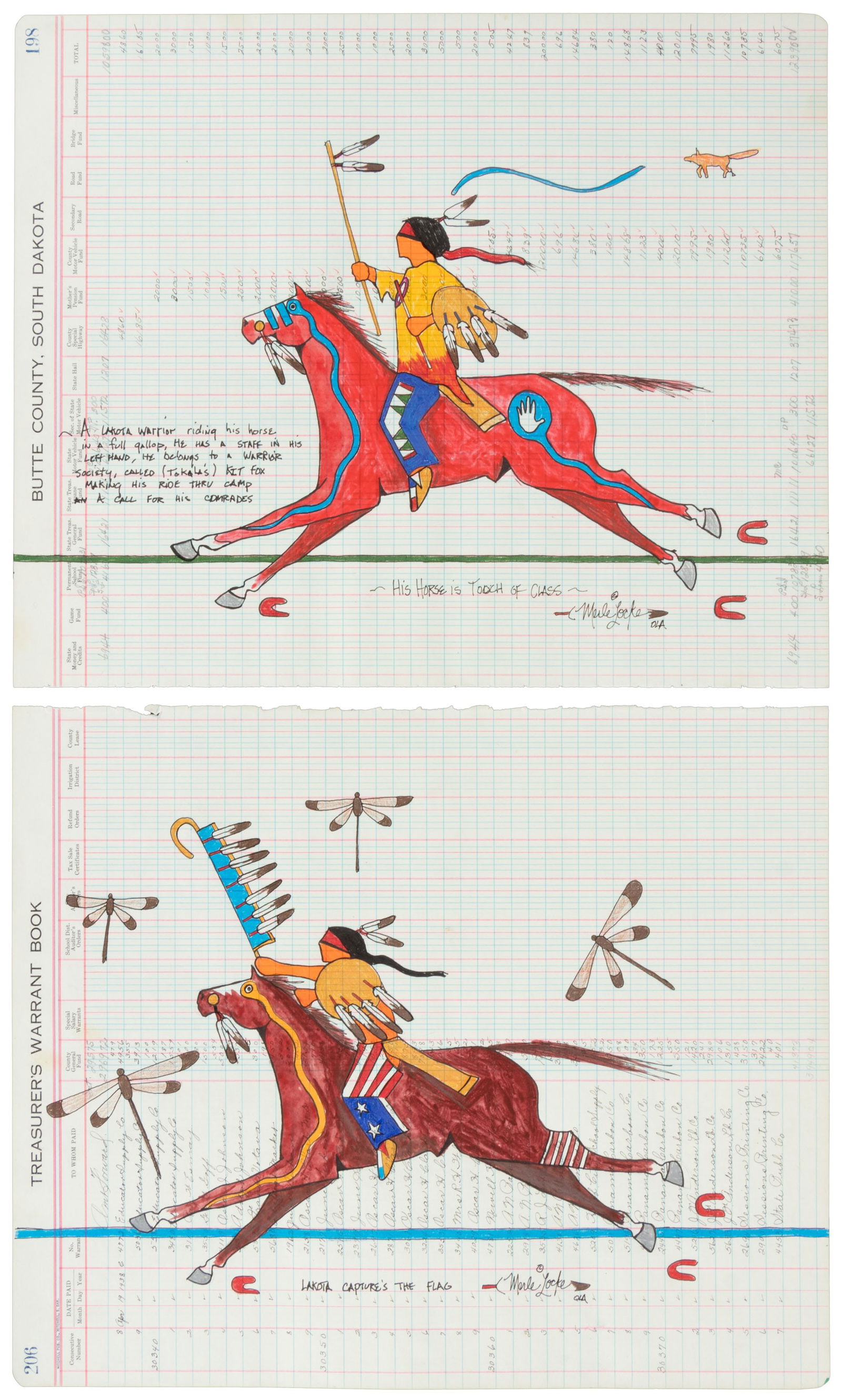2 Ledger artworks of Lakota warriors, Merle Locke (1 of 5)