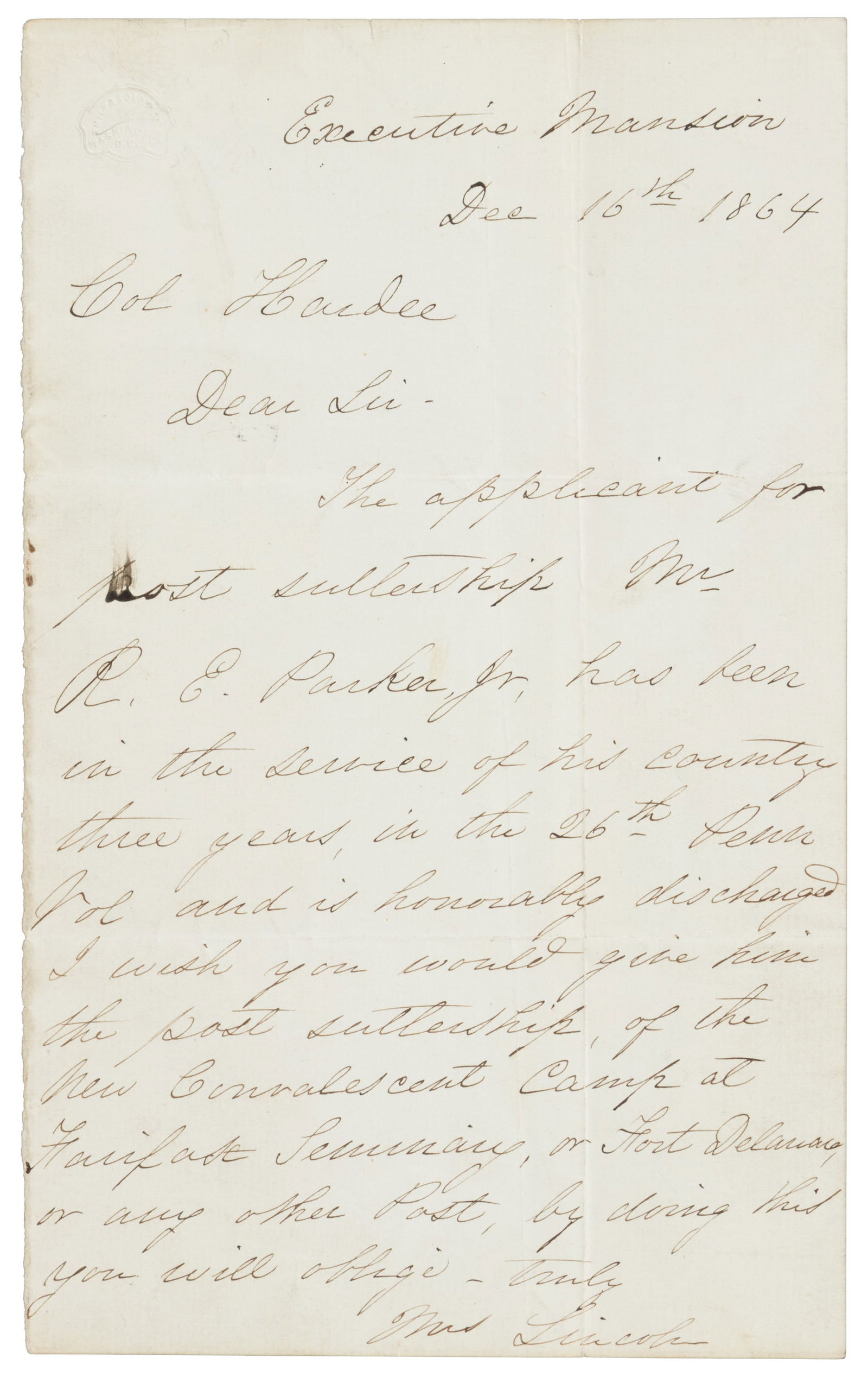 Autograph letter signed by Mary Todd Lincoln (1 of 1)