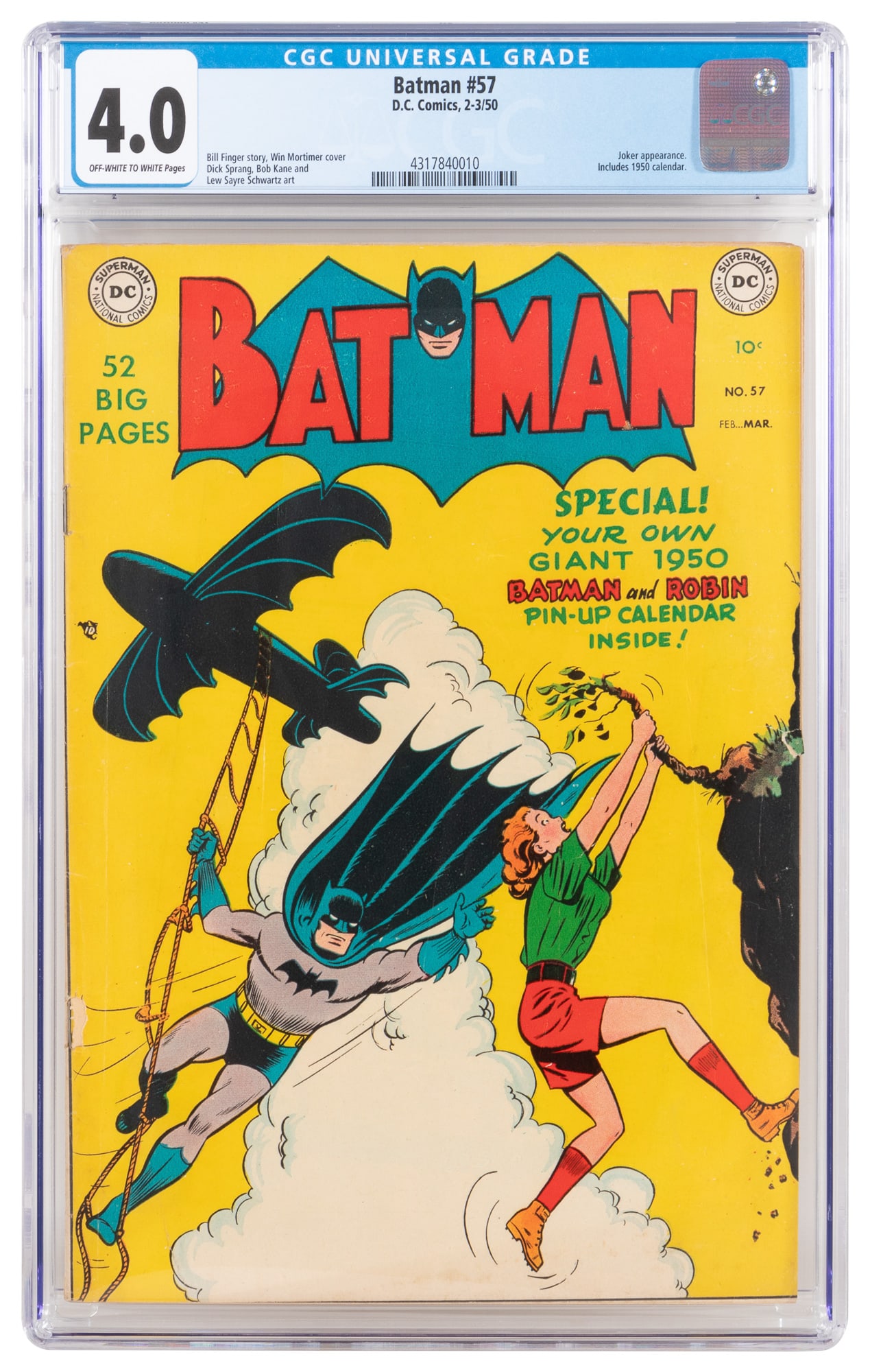 BATMAN #50 * CGC 4.0 * The JOKER Returns * Booed by Batman * 1950 DC Calendar * DC Universe (1 of 2)