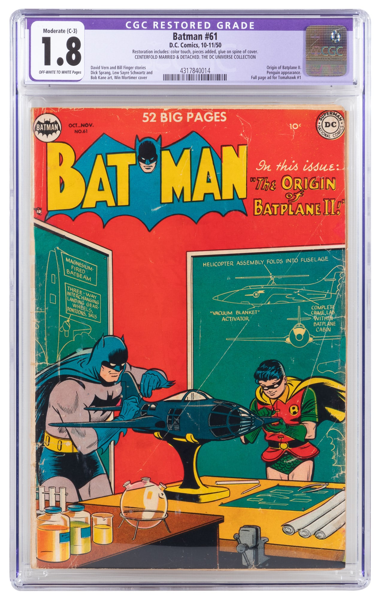 BATMAN #61 * CGC 1.8 Restored * Brand New BATPLANE * Penguin Caged * DC Universe Collection (1 of 2)