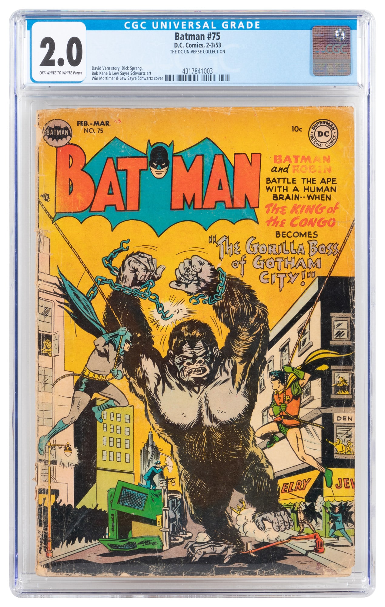 BATMAN #75 * CGC 2.0 * Gorilla Cover * Batman's Brian * DC Goes Ape * DC Universe Collection (1 of 2)