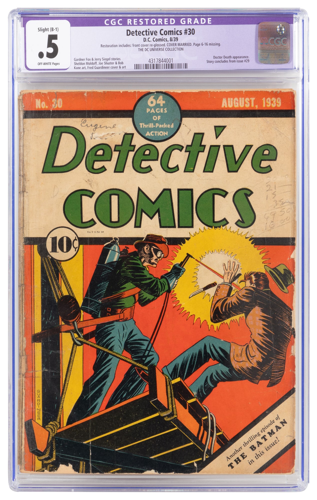 DETECTIVE COMICS #30 * CGC 0.5 Restored * 4th App: BATMAN * Dr. Death * Ghost Story * DC Universe (1 of 4)