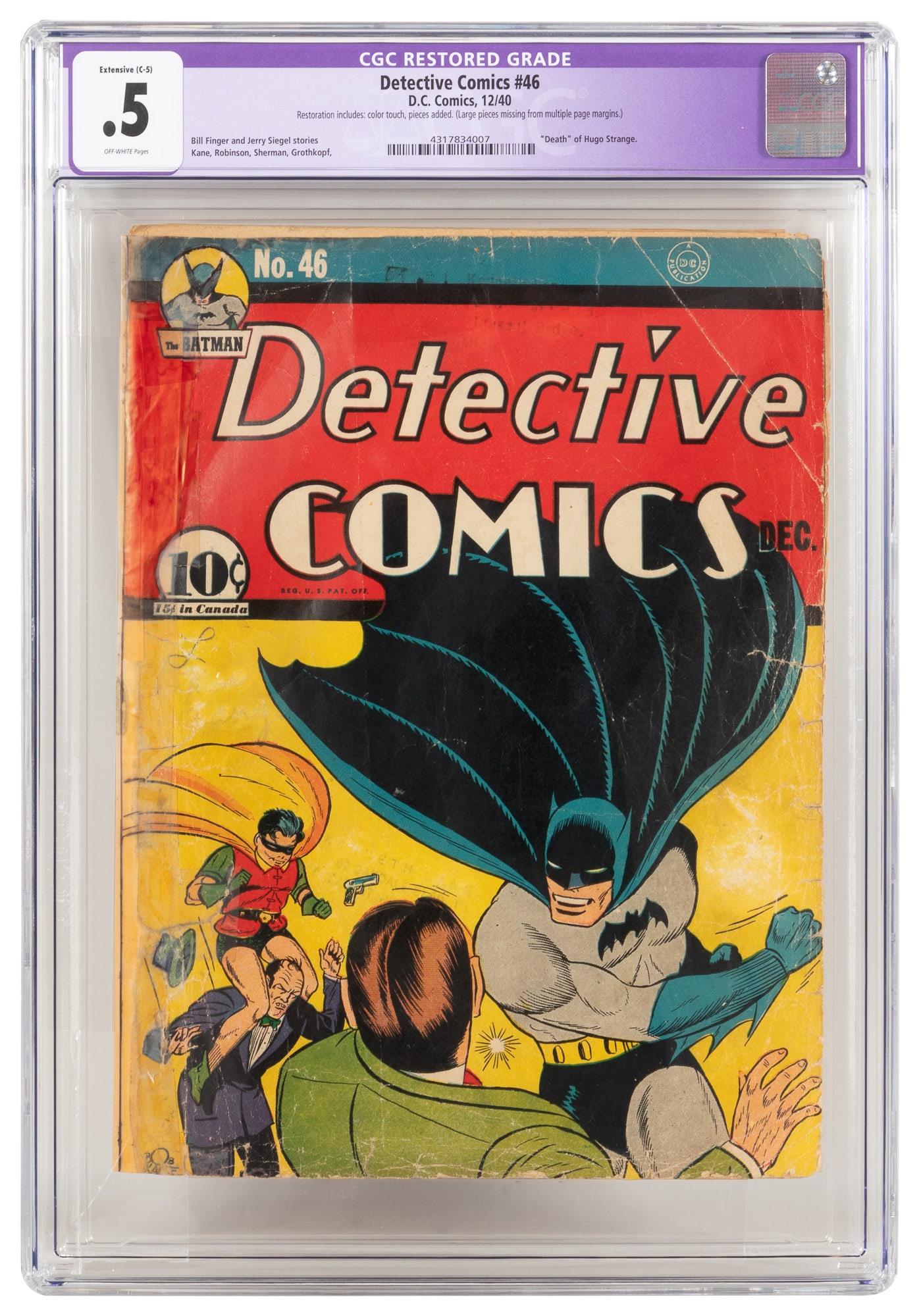 DETECTIVE COMICS #46 * CGC 0.5 Restored * Death of HUGO STRANGE * DC Universe Collection (1 of 2)