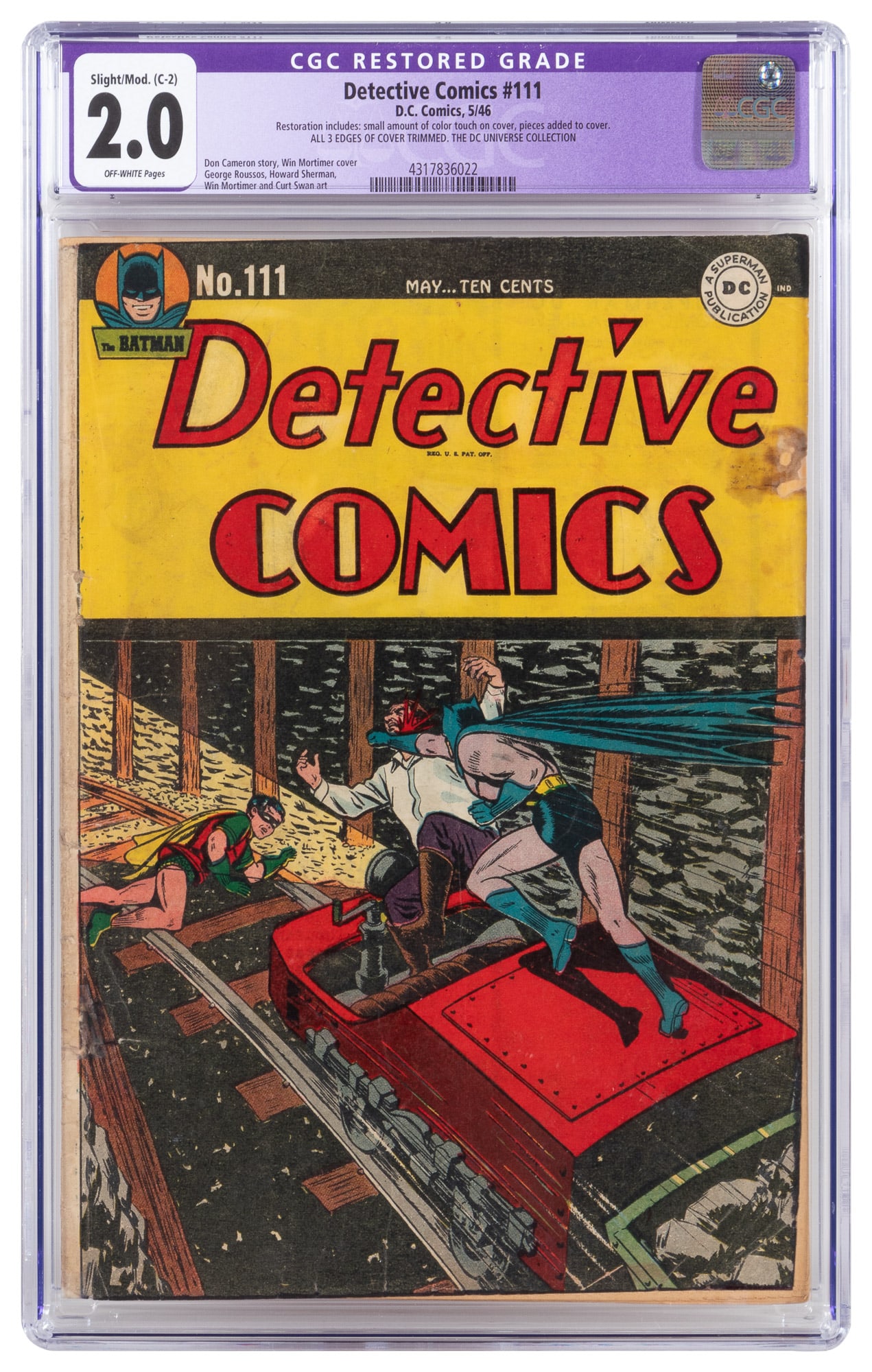 DETECTIVE COMICS #111 * CGC 2.0 Restored * Dynamic Duo Save Subterraneans * DC Universe Collection (1 of 2)