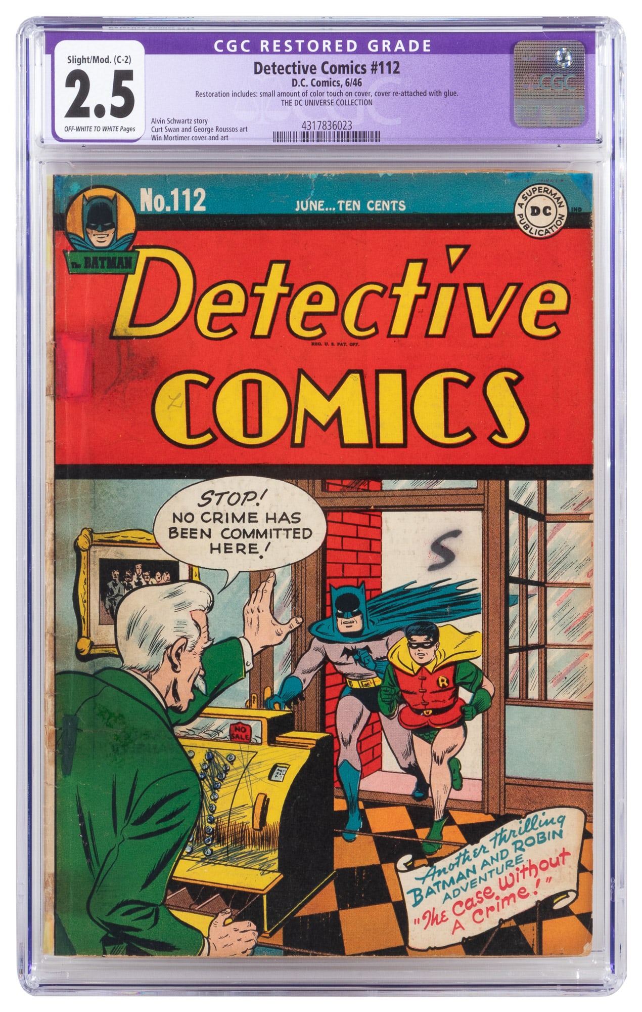 DETECTIVE COMICS #112 * CGC 2.5 Restored * Batman's Costume-Shop Caper * DC Universe Collection (1 of 2)
