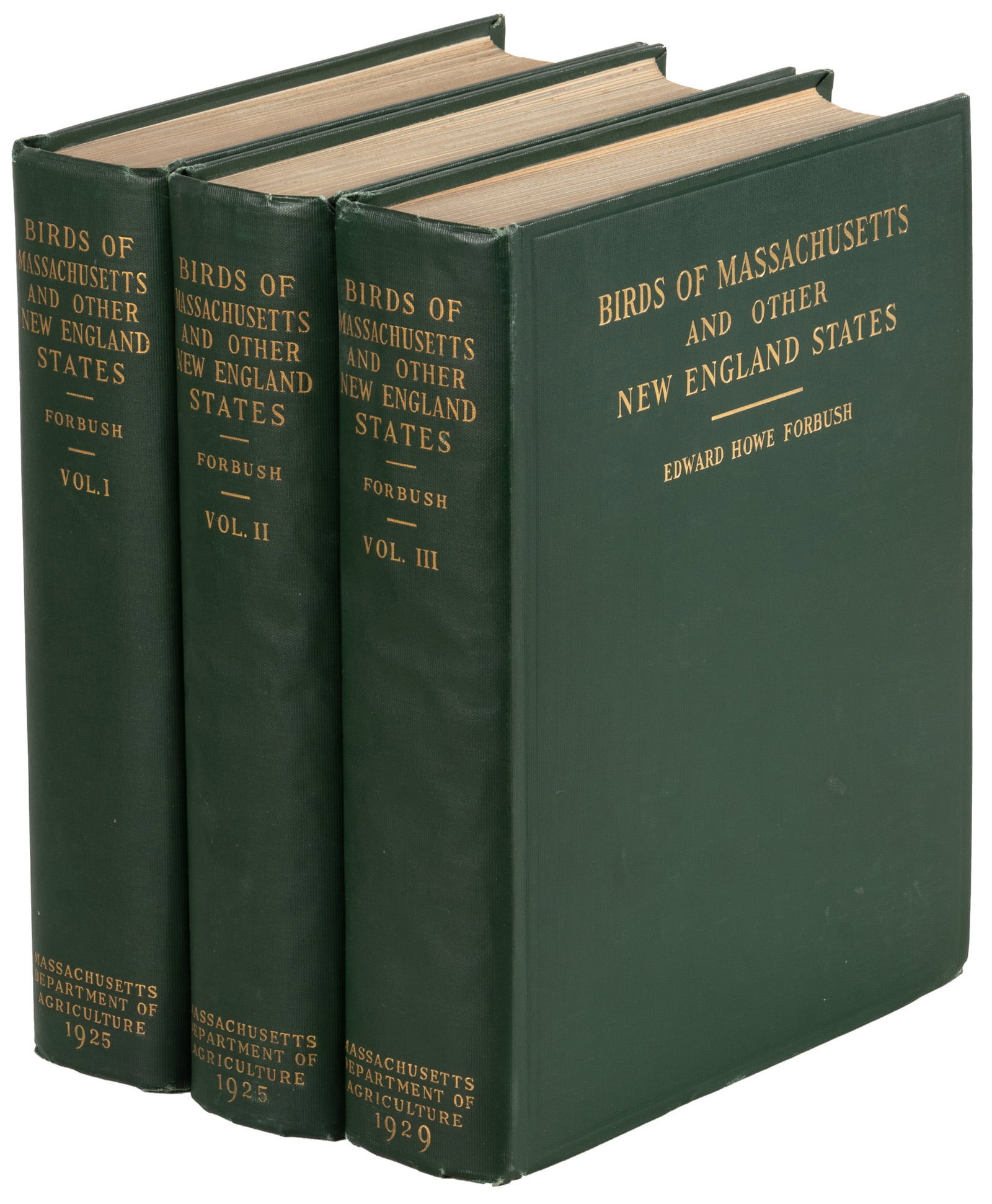 3 Volumes on Massachusetts Birds: Heading: Author: Forbush, Edward Howe Title: Birds of Massachusetts and Other New England States Place Published: Publisher:Massachusetts Department of Agriculture Date Published: 1927-1929