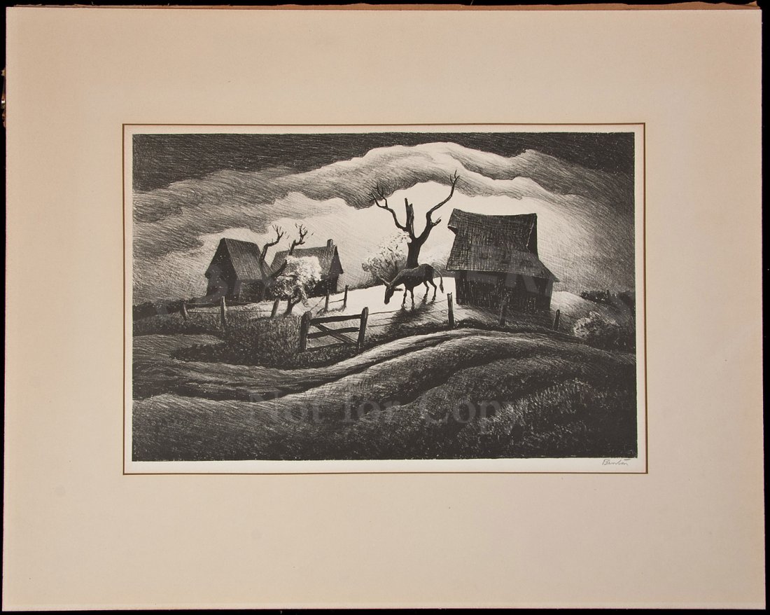 Rainy Day lmt ed signed by Thos H. Benton: Title: Rainy Day - limited edition, signed lithograph Author: Benton, Thomas Hart Description: 22x34 cm. (8¾x13¼"), tipped onto matting with tape along all four edges of verso.Signed by the artist o