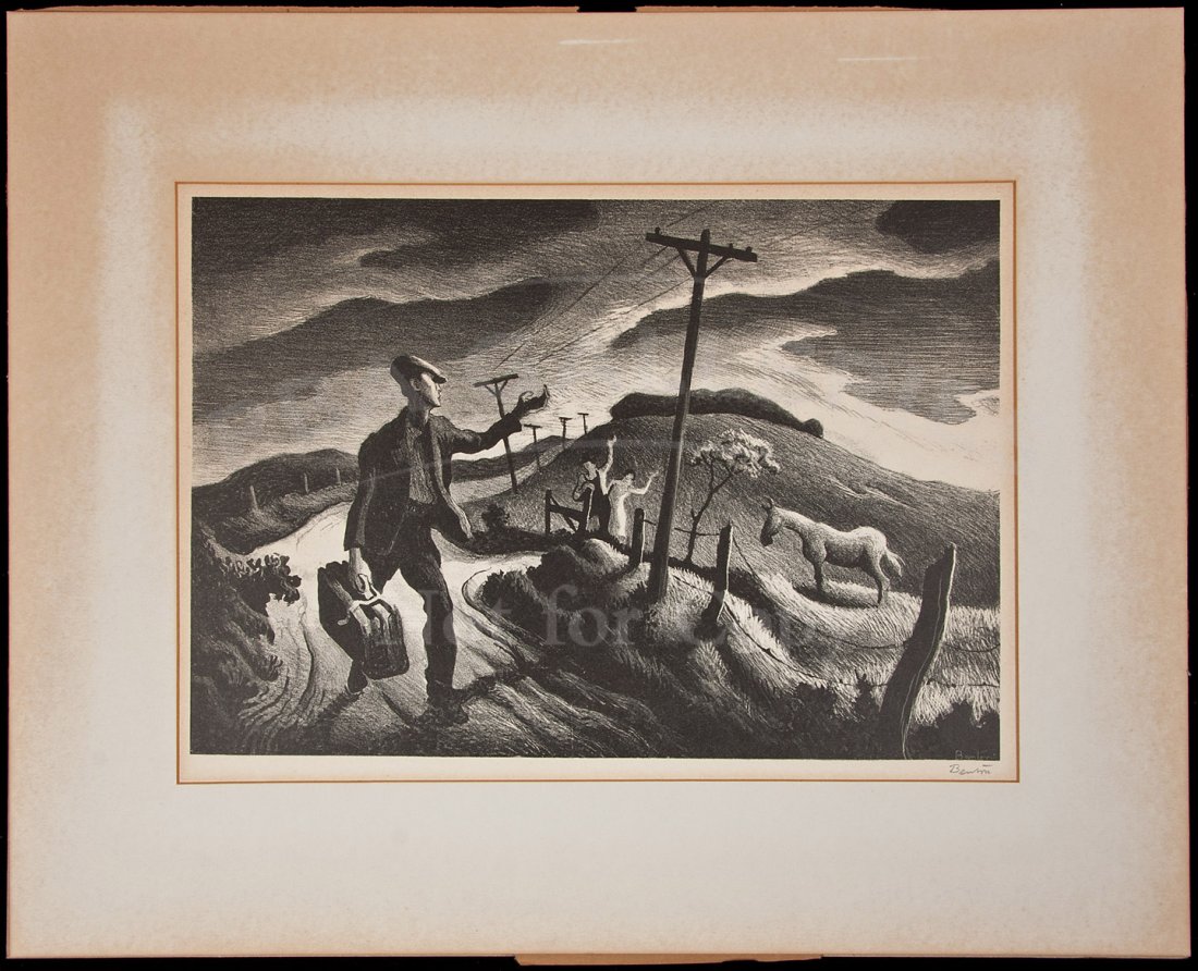 The Boy - lmtd ed, signed litho by Thos H. Benton: Title: The Boy - limited edition, signed lithograph Author: Benton, Thomas Hart Description: 24x35 cm. (9½x13¾"), tipped onto matting with tape along all four edges of verso.Signed by the artist on 