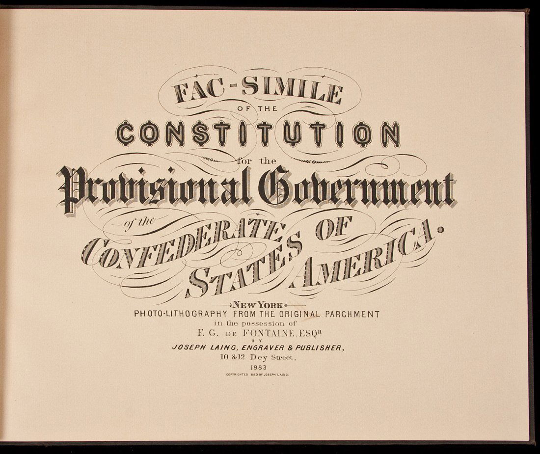 Fac Simile Of The Confederate Constitution 1883