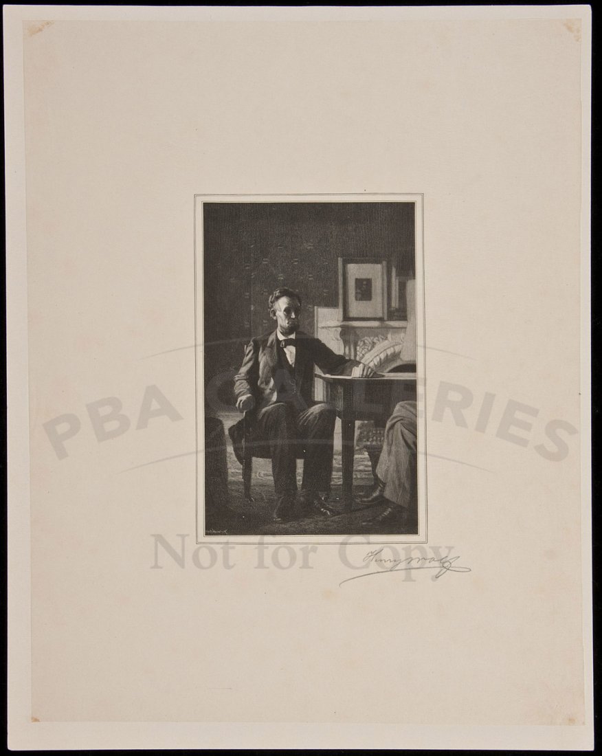 Henry Wolf wood engraving of Abraham Lincoln: Title: Wood engraving of Abraham Lincoln Author: Wolf, Henry Description: Proof engraving on tissue, tipped to backing sheet. Image 14x9 cm. (5½x3¾") on sheet 29x23 cm. (11¼x9").Signed in pencil by