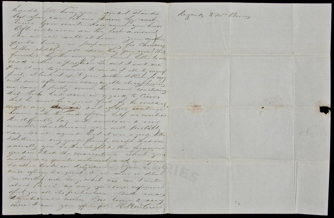 Letter to purported gay lover of Herman Melville: Title: Autograph Letter Signed, from Robert H. McCurdy to his son, who knew Herman Melville and has been portrayed as his lover Author: McCurdy, R[obert] H. Description: 2 pages + integral stampless a