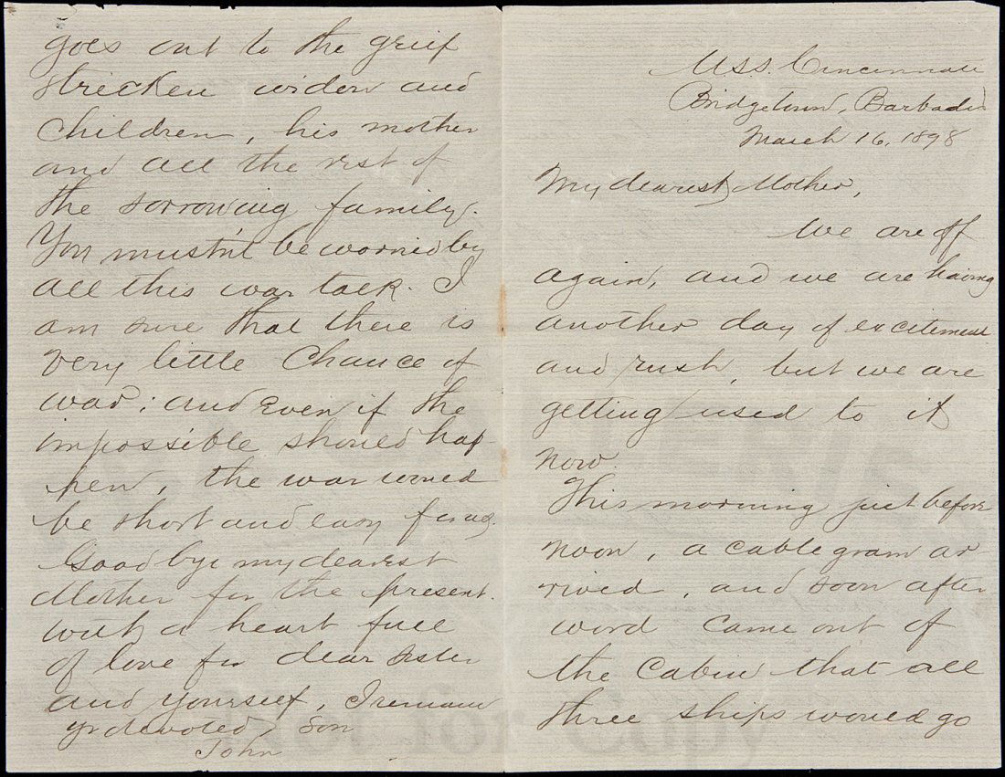 Future Marine Corps Commandant Sails to War: Title: Autograph Letter, signed, from the future Marine Corps Commandant, to his mother Author: Lejeune, John Description: Autograph Letter, signed. 4 pp.To his mother: “We are off again, and we are