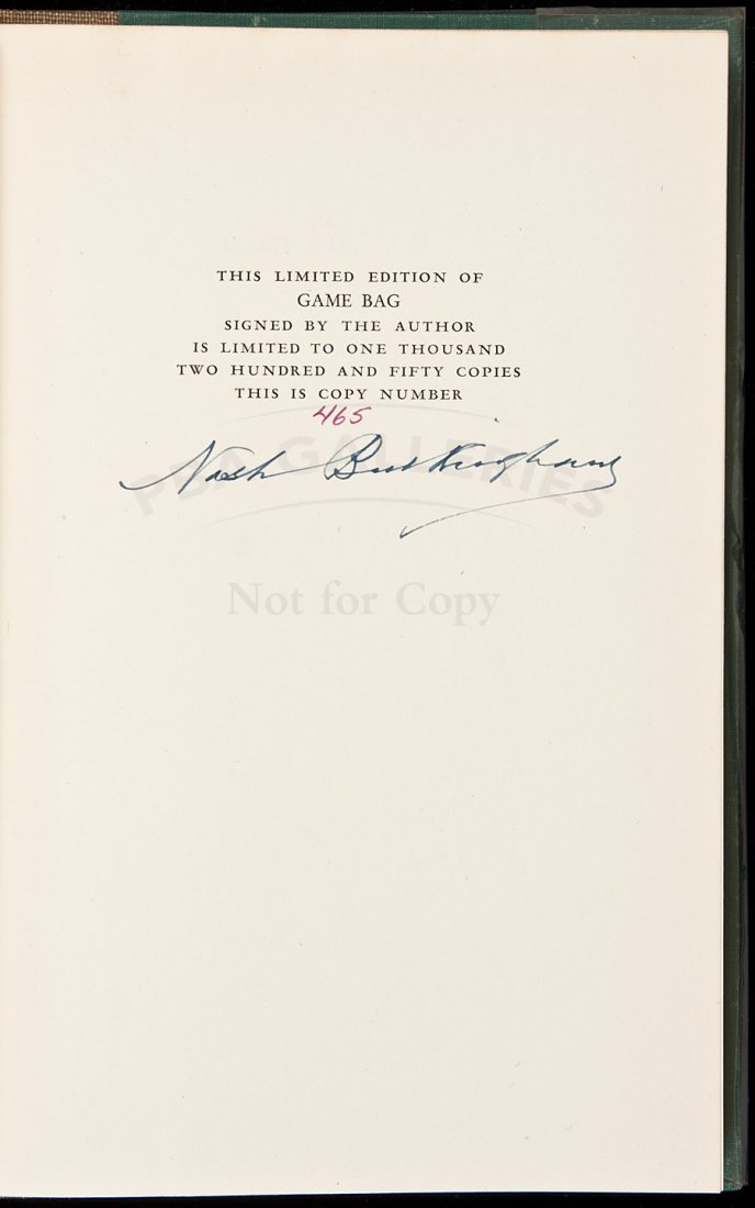 Game Bag: Tales of Shooting and Fishing: Title: Game Bag: Tales of Shooting and Fishing Author: Buckingham, Nash Description: xv, [1], 185, [1] pp. Foreword by Paul Flowers. Illustrated with drawings by H.P.A.M. Hoecker, plus plates from pho