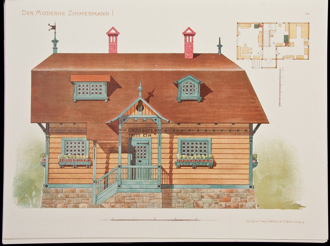 Der Moderne Zimmermann 60 color plates: Title: Der Moderne Zimmermann. Farbige Original-Entwürfe in Neuer Richtung für den Praktischen Gebrauch. Serie I. Author: Fellinger, Em[erich] Description: Title leaf and 60 colored plates, loose in