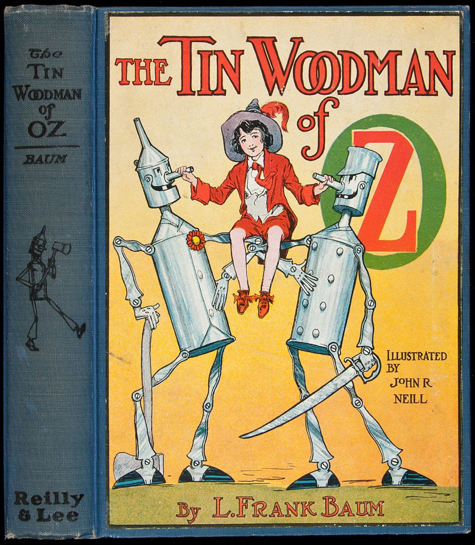 L. Frank Baum The Tin Woodman of Oz: Title: The Tin Woodman of Oz Author: Baum, L. Frank Description: 287, [1] pp. Illus. with 12 color plates & numerous black & white drawings by John R. Neill. (8vo), blue cloth, pictorial cover label;