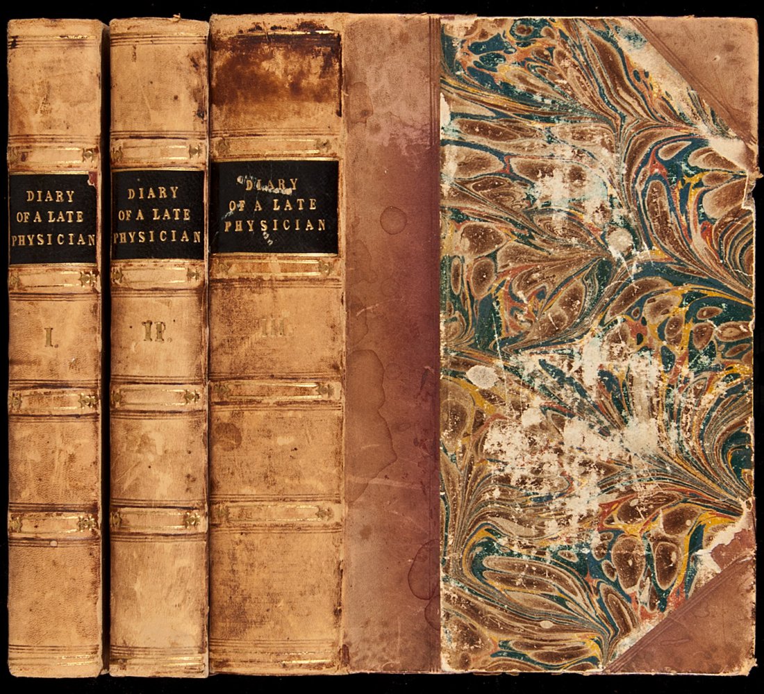 Passages from the Diary of a Late Physician 3 vol: Title: Passages from the Diary of a Late Physician Author: [Warren, Samuel] Description: 3 volumes. [iii]-xii, 338; [4], 354; [4], 509 pp. 16x10 cm. (6¼x3¾"), 19th century half calf & marbled boards