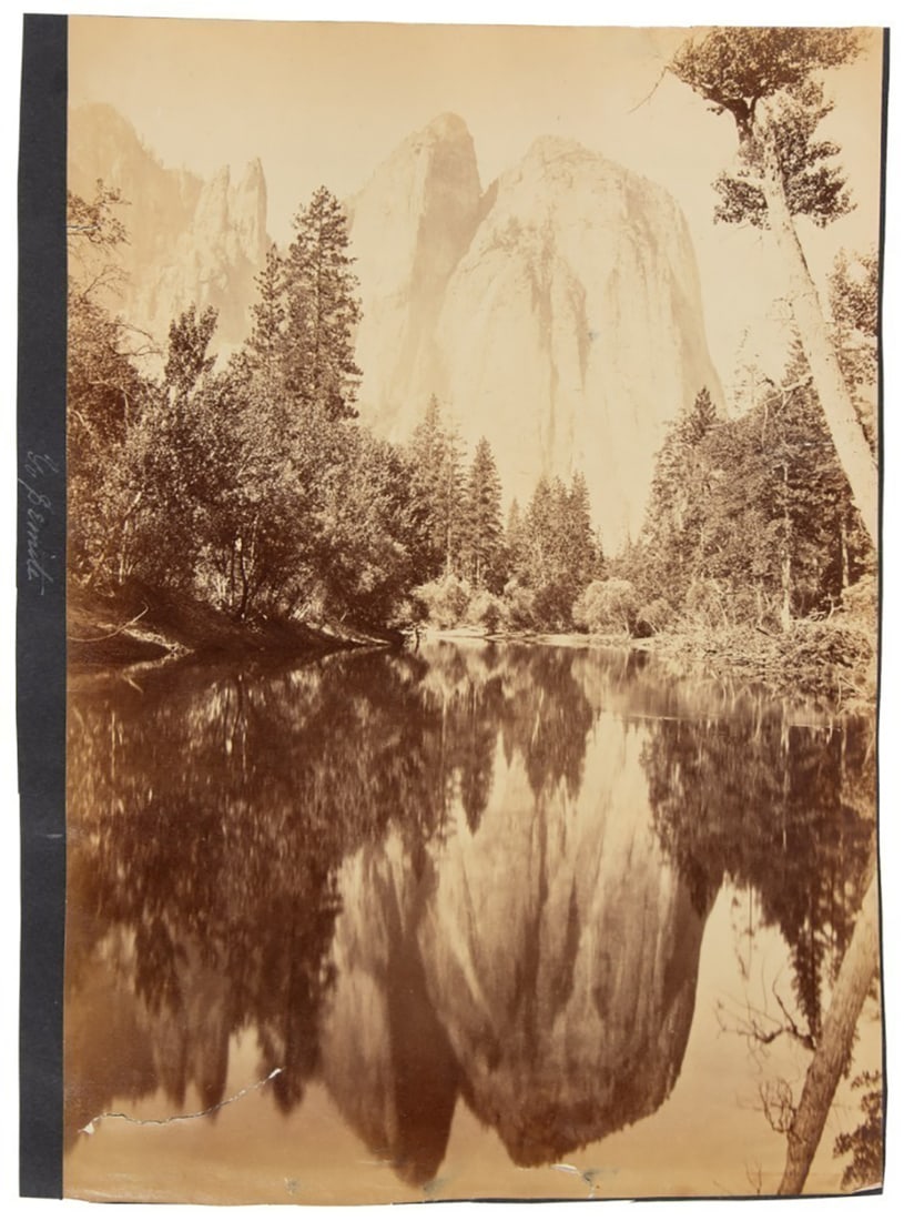 View of Cathedral Rocks, Carleton E. Watkins: Heading: (California - Yosemite) Author: Watkins, Carleton E. Title: Mirror View of Cathedral Rocks, Yosemite Place Published: Publisher: Date Published: Undated Description: Album