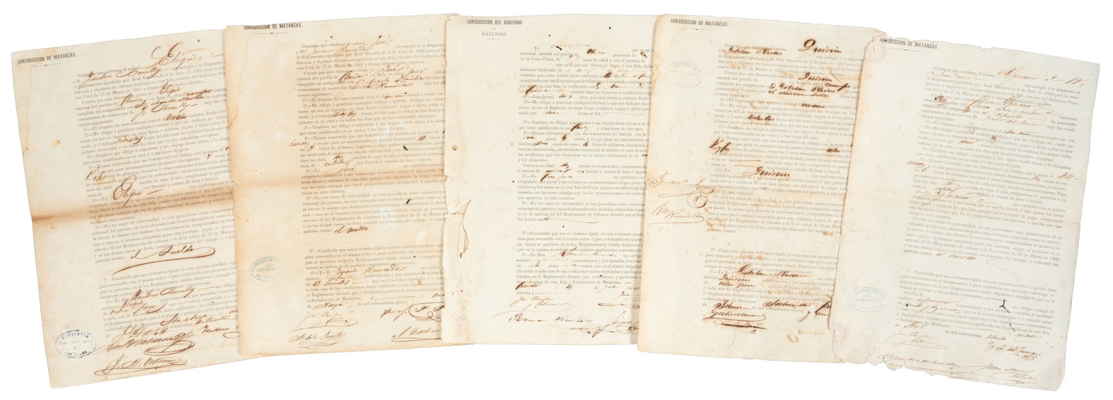 5 contracts for Chinese labor in Cuba 1865-71: Heading: (Cuba - Chinese) Author: Title: Five servitude contracts for Chinese individuals in Cuba Place Published: Publisher: Date Published: 1865-1871 Description: 5 accomplished