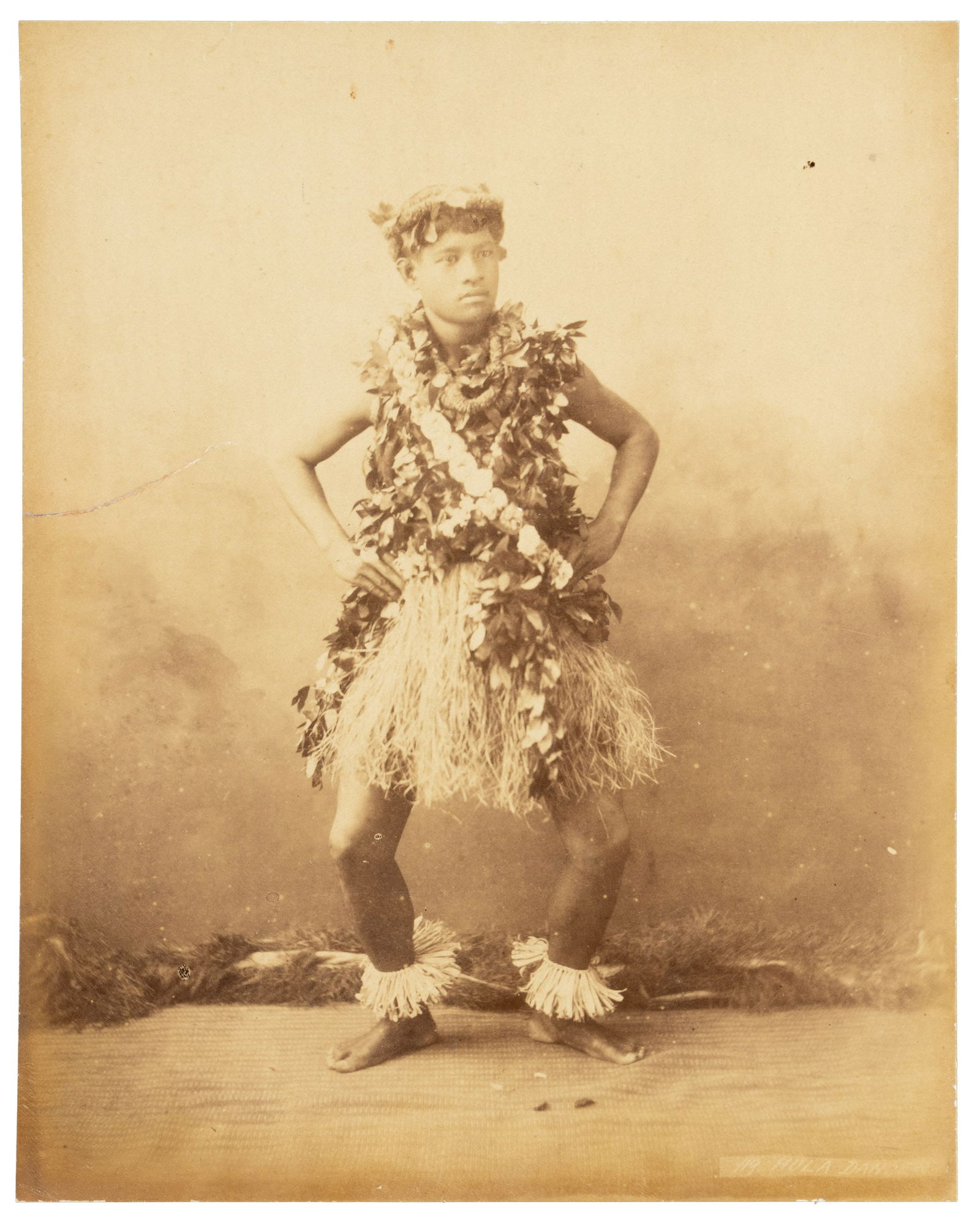Albumen photograph of male hula dancer (1 of 1)