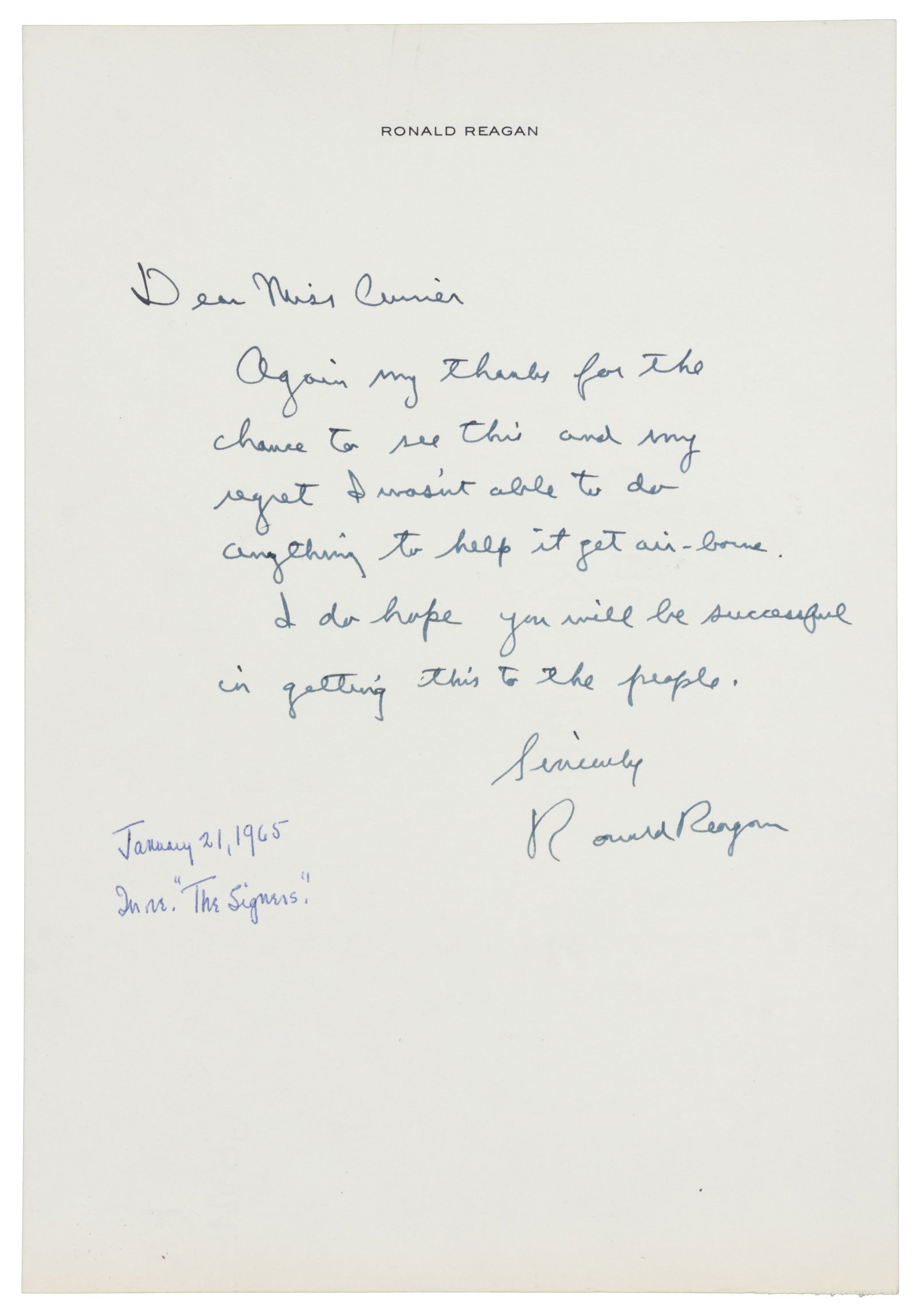 Ronald Reagan autograph letter signed (1 of 2)