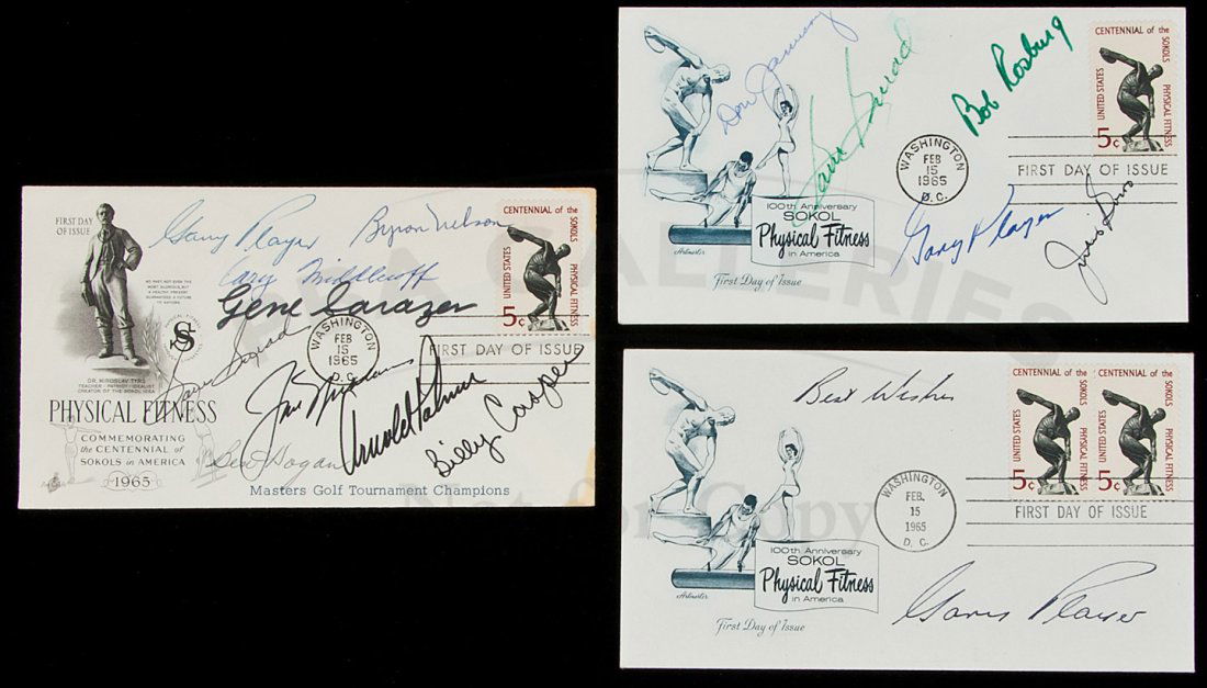 first day covers signed by golfers 1965: Title: Three Sokol Physical Fitness First Day Covers - signed by golfers Author: Sokol Physical Fitness Description: 3 first day covers of a Sokol stamp, issued Feb 15, 1965, each signed by golfers.Si
