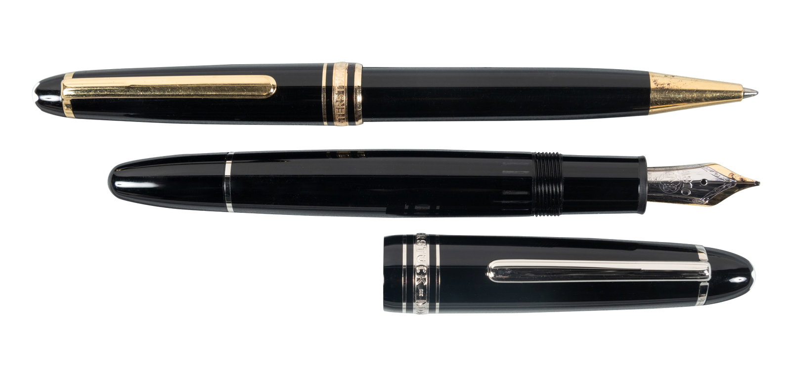 MONTBLANC Meisterstuck 146 FP and 144 BP: Heading: Maker: Montblanc Lot Name: MeisterstÃ¼ck Fountain Pen and Ballpoint * Lot of Two Pens Place: Date: Description: Lot of two black resin Meisterstücks, including a fountain p