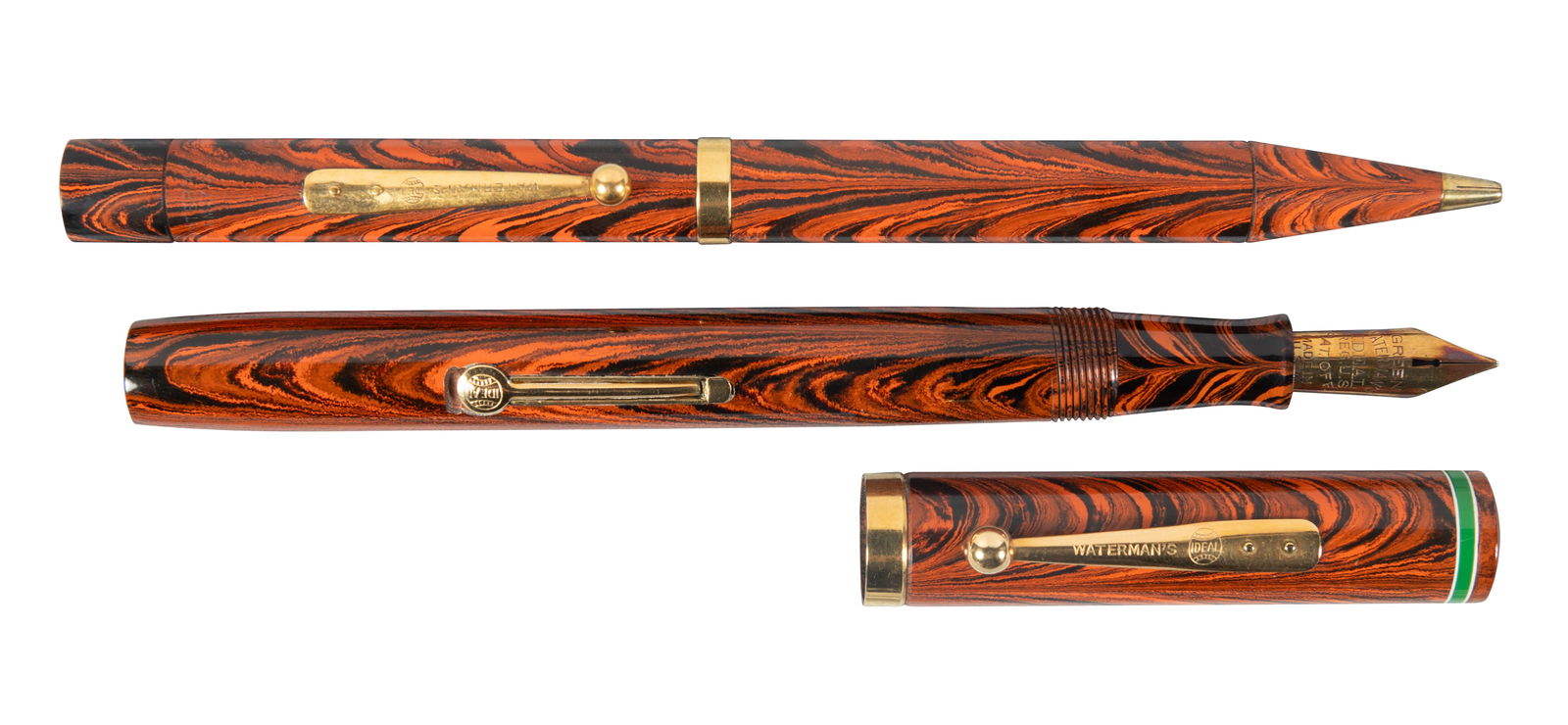 WATERMAN Red Ripple Hard Rubber FP & Pencil, c. 1930s (1 of 1)