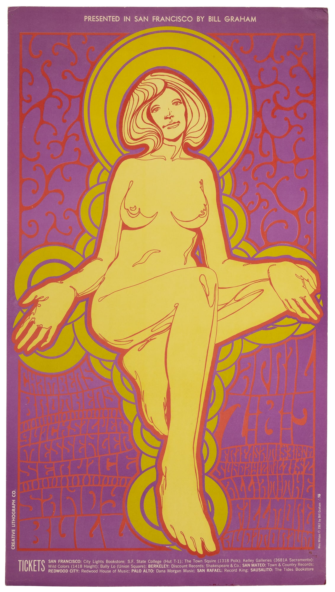 Wes Wilson Fillmore poster: Heading: Author: Wilson, Wes Title: The Chambers Brothers, Quicksilver Messenger Service - Fillmore April 7-9, 1967 Place Published: San Francisco Publisher:Bill Graham Presents Date Published: