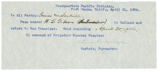 Post-S.F. Earthquake ferry pass