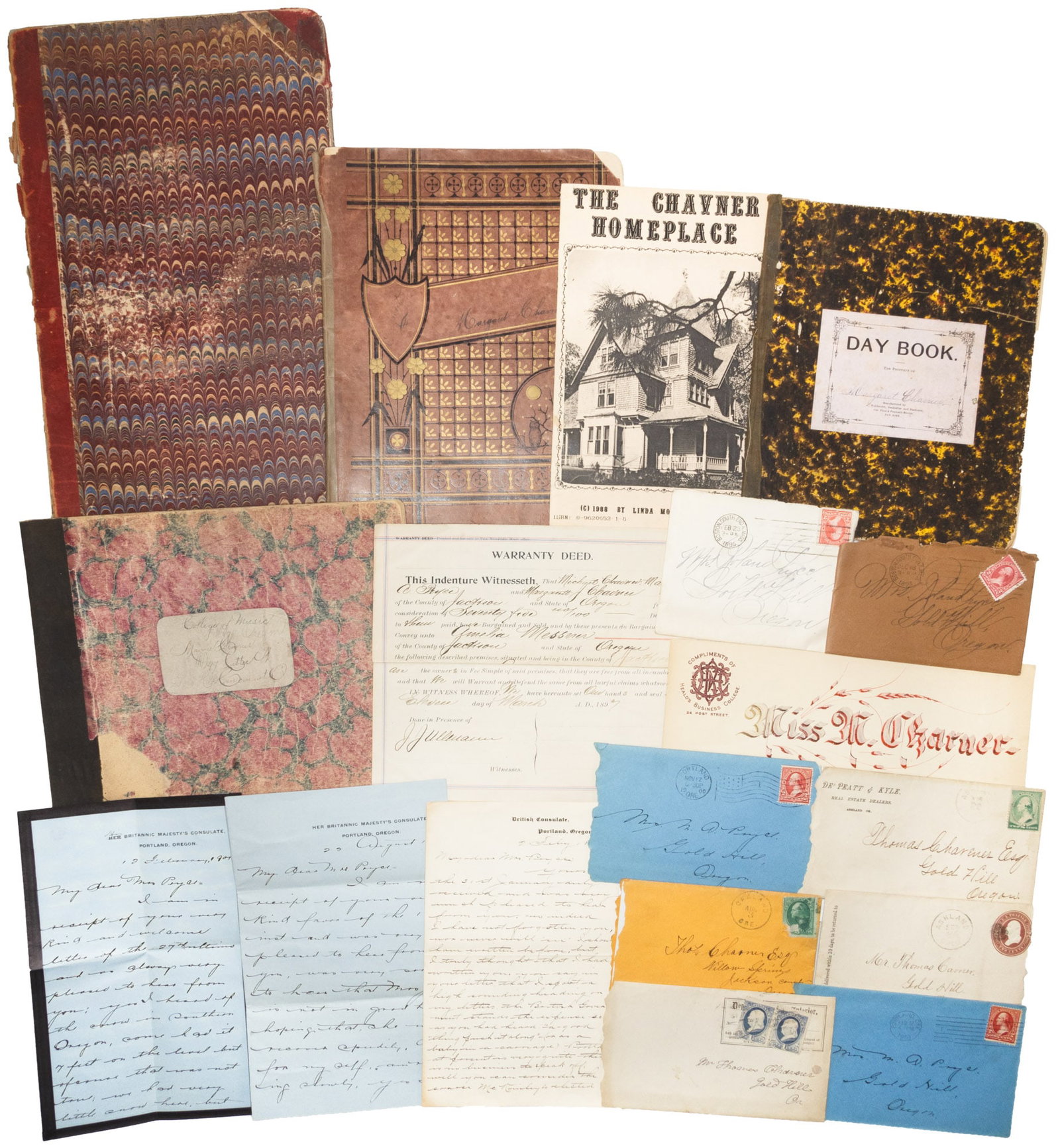 Chavner family collection, Gold Hill, Oregon: Heading: (Oregon - Jackson County) Author: Title: Chavner family archive Place Published: Publisher: Date Published: c. 1870s-1900 Description: Box of variously sized booklets, no
