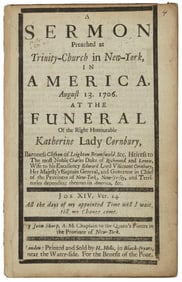 Funeral sermonl at NY Trinity Church, 1706