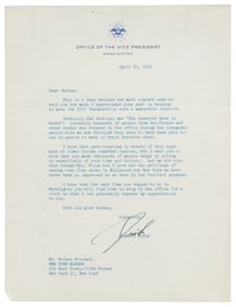 Nixon as VP signed letter to Winchell