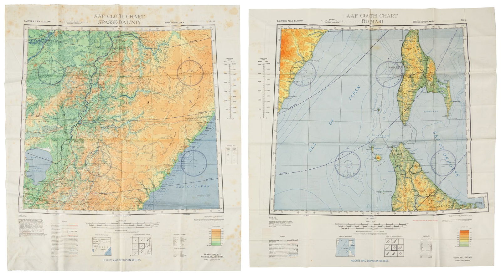 5 U.S. fighter pilot East Asia escape cloth maps (1 of 3)