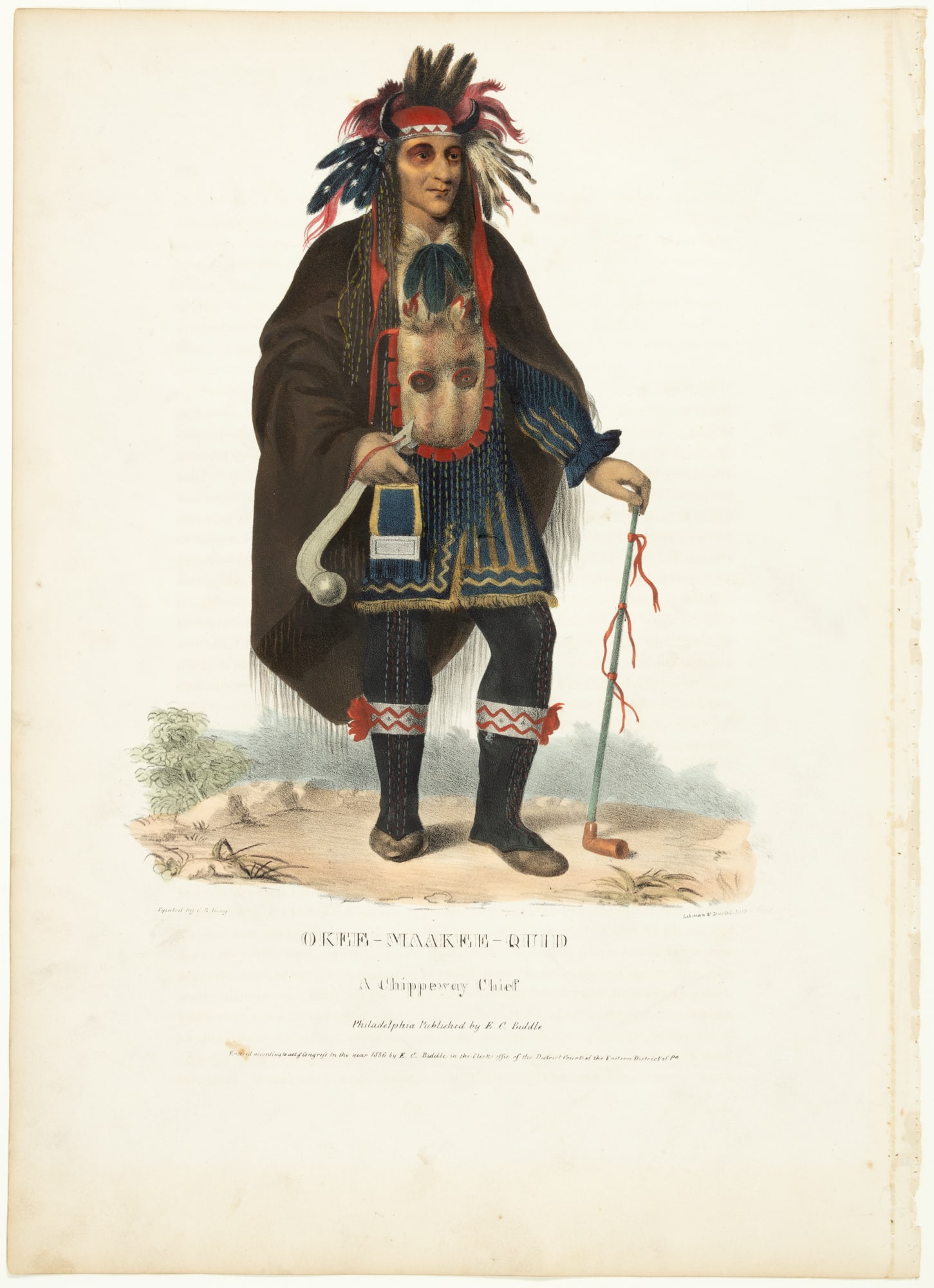 Colored lithograph of Chippeway chief 1836 (1 of 3)
