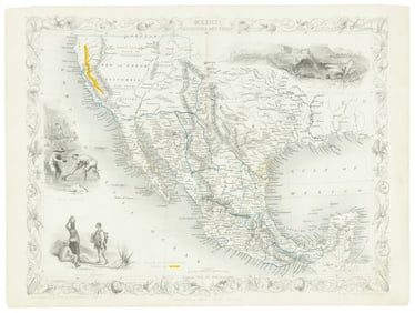 Tallis map of Texas, California & Mexico 1851