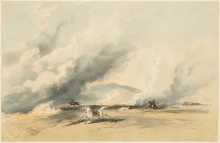H.J. Warre litho of Prairie Fire 1848