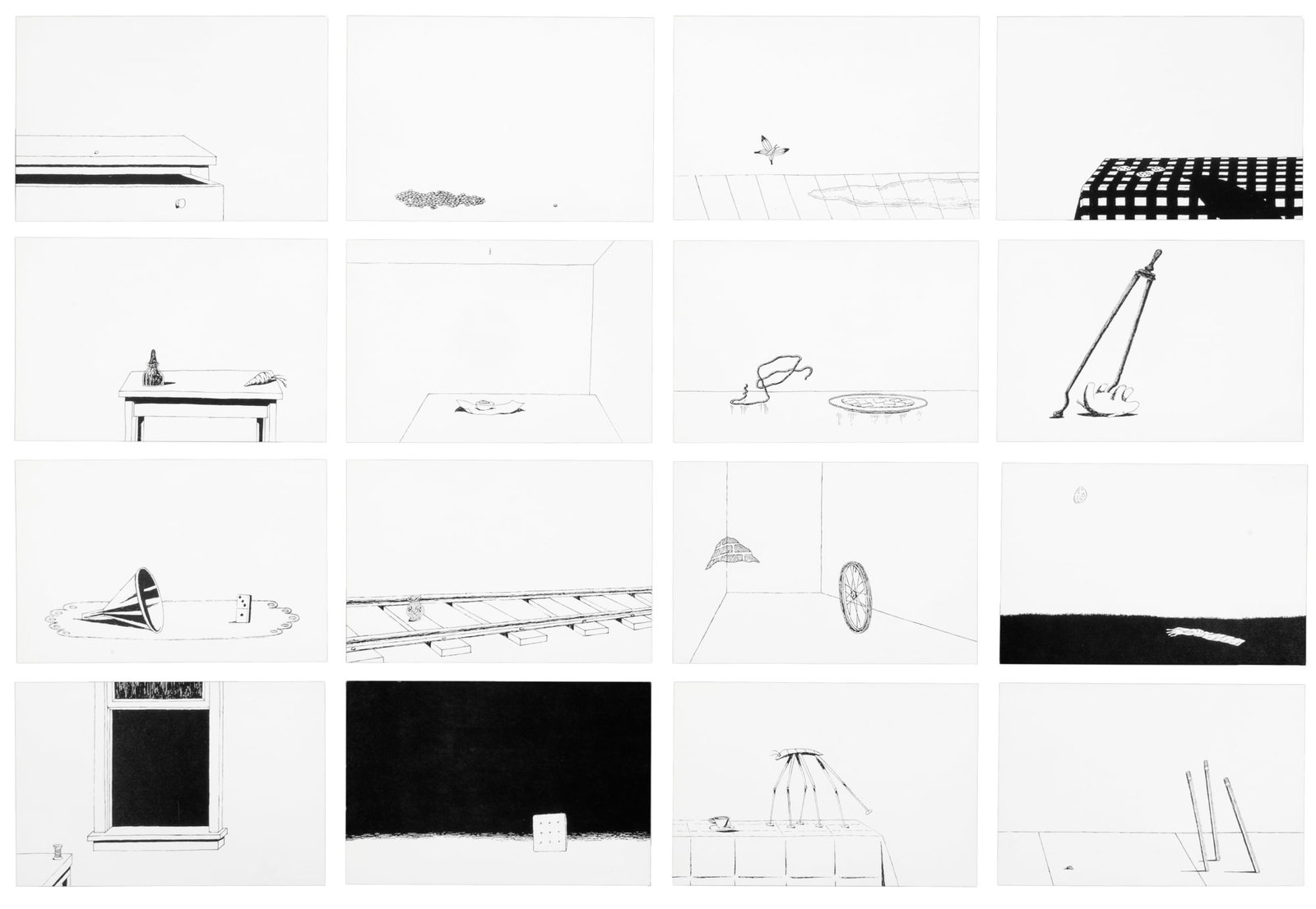 Signed by Edward Gorey: Heading: Author: [Gorey, Edward] Wryde, Dogear Title: Menaced Object Series Place Published: No place Publisher: Date Published: 1989 Description: Set of 16 cards, plus an addition