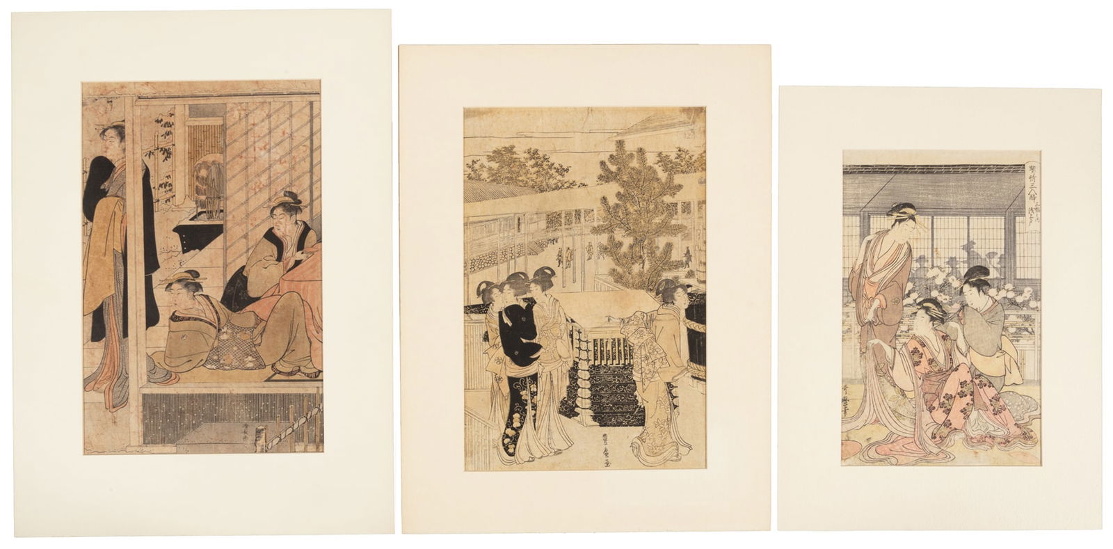 5 Japanese bijin-ga prints by 18th century artists (1 of 2)