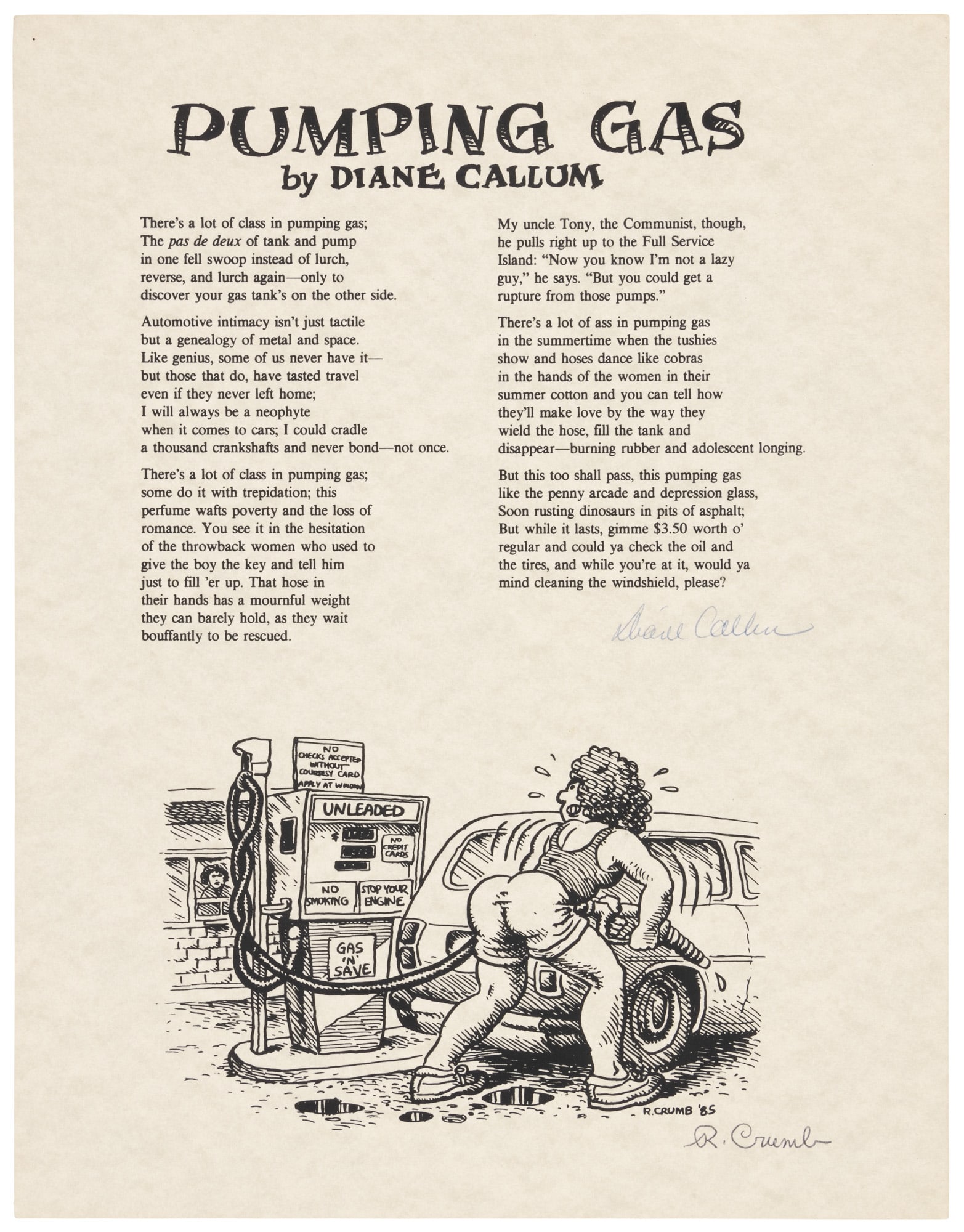 Pumping Gas" by Diane Callum * Illustration by R. Crumb * SIGNED" (1 of 1)