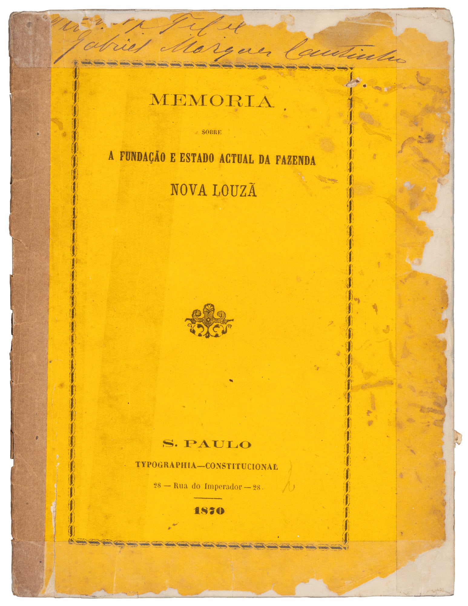 Brazilian farm without slaves, 1870: Heading: (Brazil) Author: Carvalho Monte-Negro, JoÃ£o ElisÃ¡rio de Title: Memoria sobre a FundaÃ§Ã£o e Estado Actual da Fazenda Nova LouzÃ£ Place Published: SÃ£o Paulo,