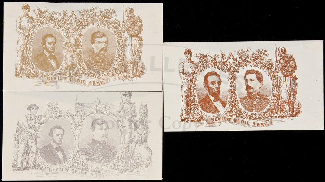 Three patriotic envelopes for the Union: Title: Three patriotic envelopes for the Union Author: ** Description: Each features portraits of Abraham Lincoln and George McClellan, with similar but different designs, 2 printed in metallic inks. 